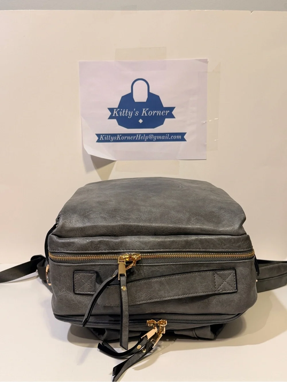 NWOT MyFriday Gray Faux/PU Leather Backpack with Striped Detachable Strap